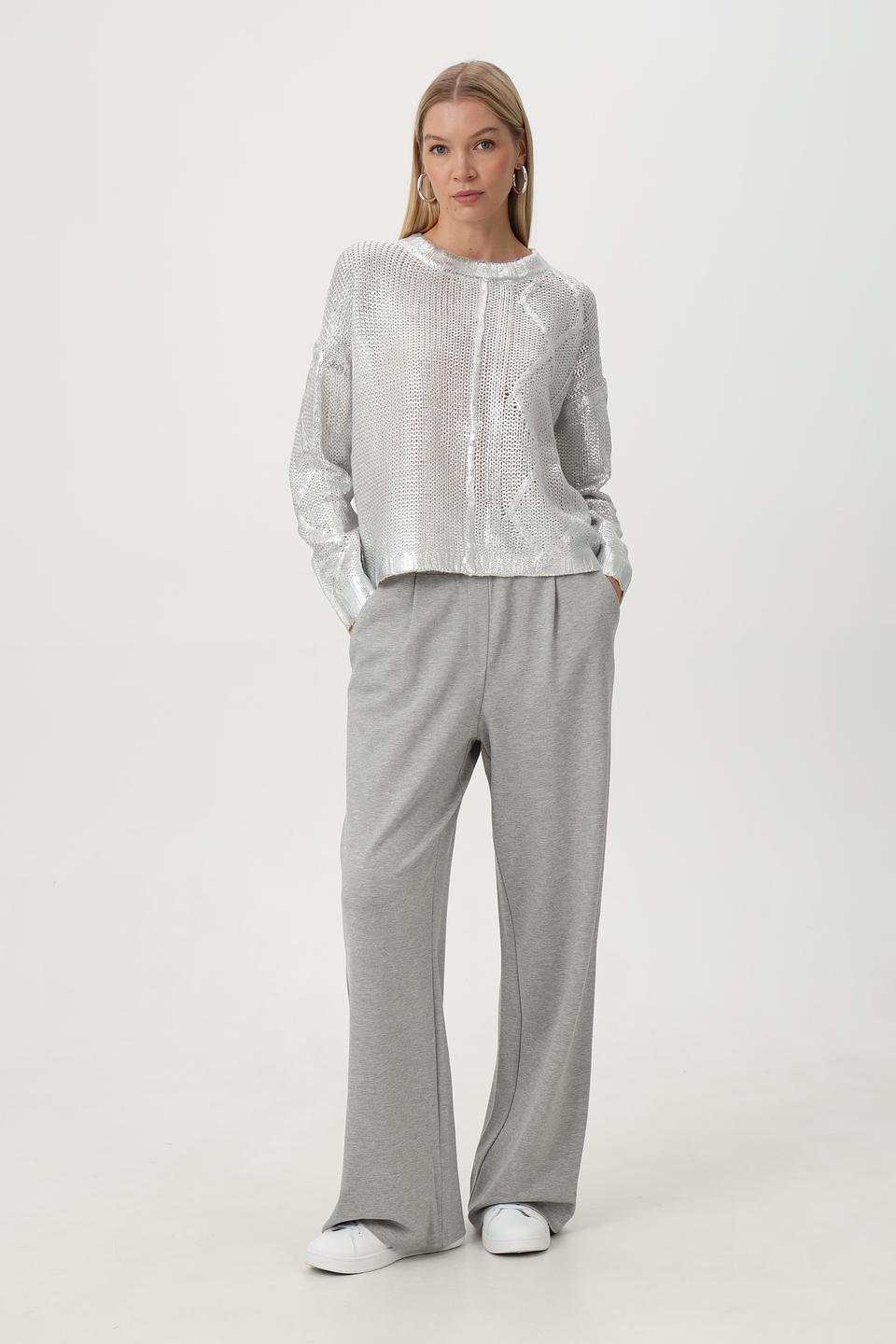 Пуловер Tuzzi серебристый с ажурным узором