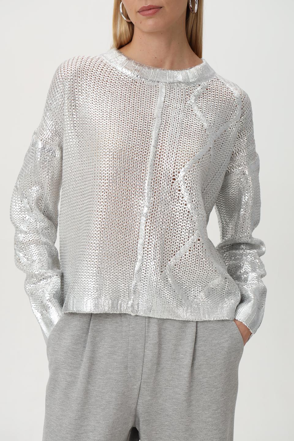 Пуловер Tuzzi серебристый с ажурным узором