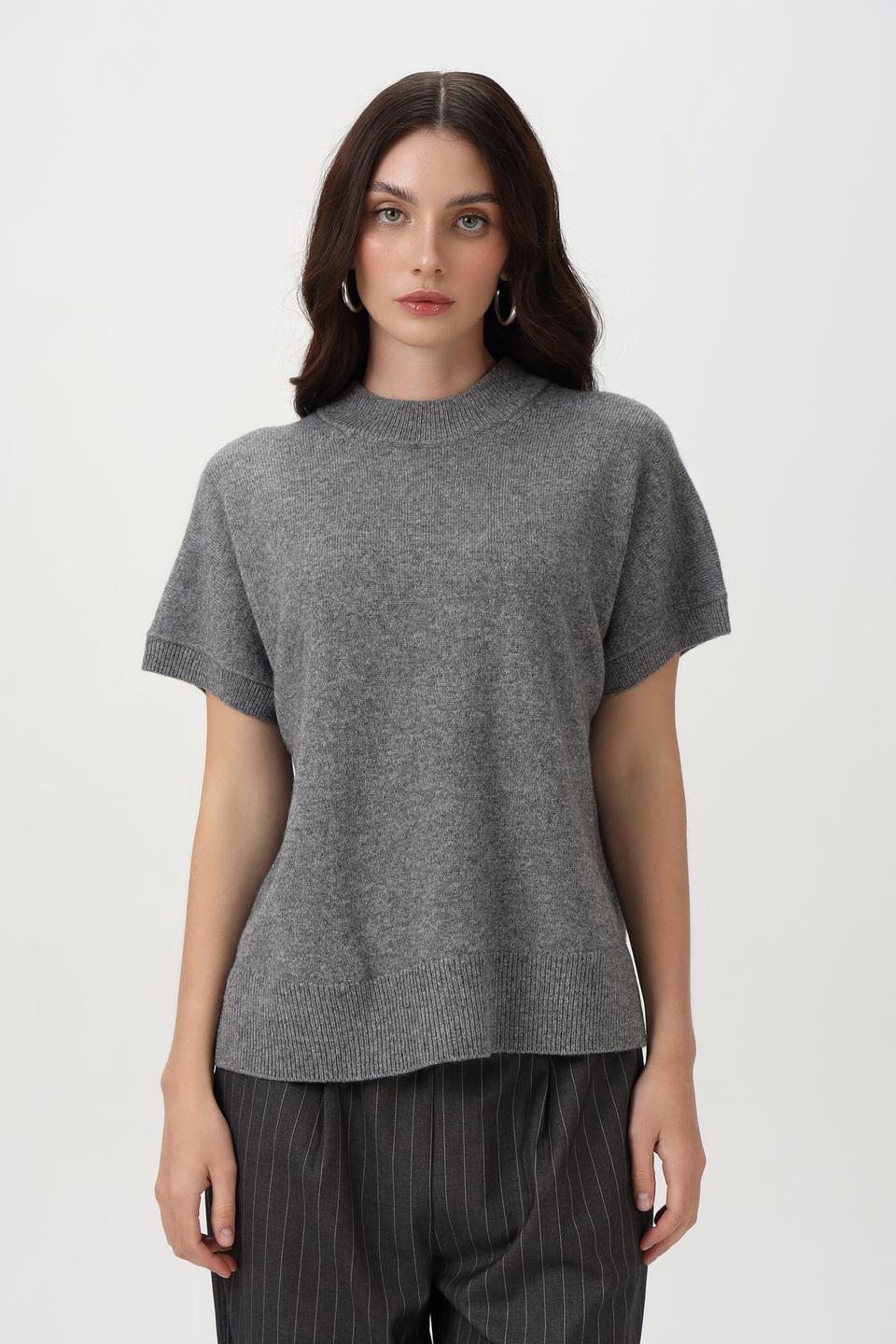 Пуловер Oui серый с коротким рукавом