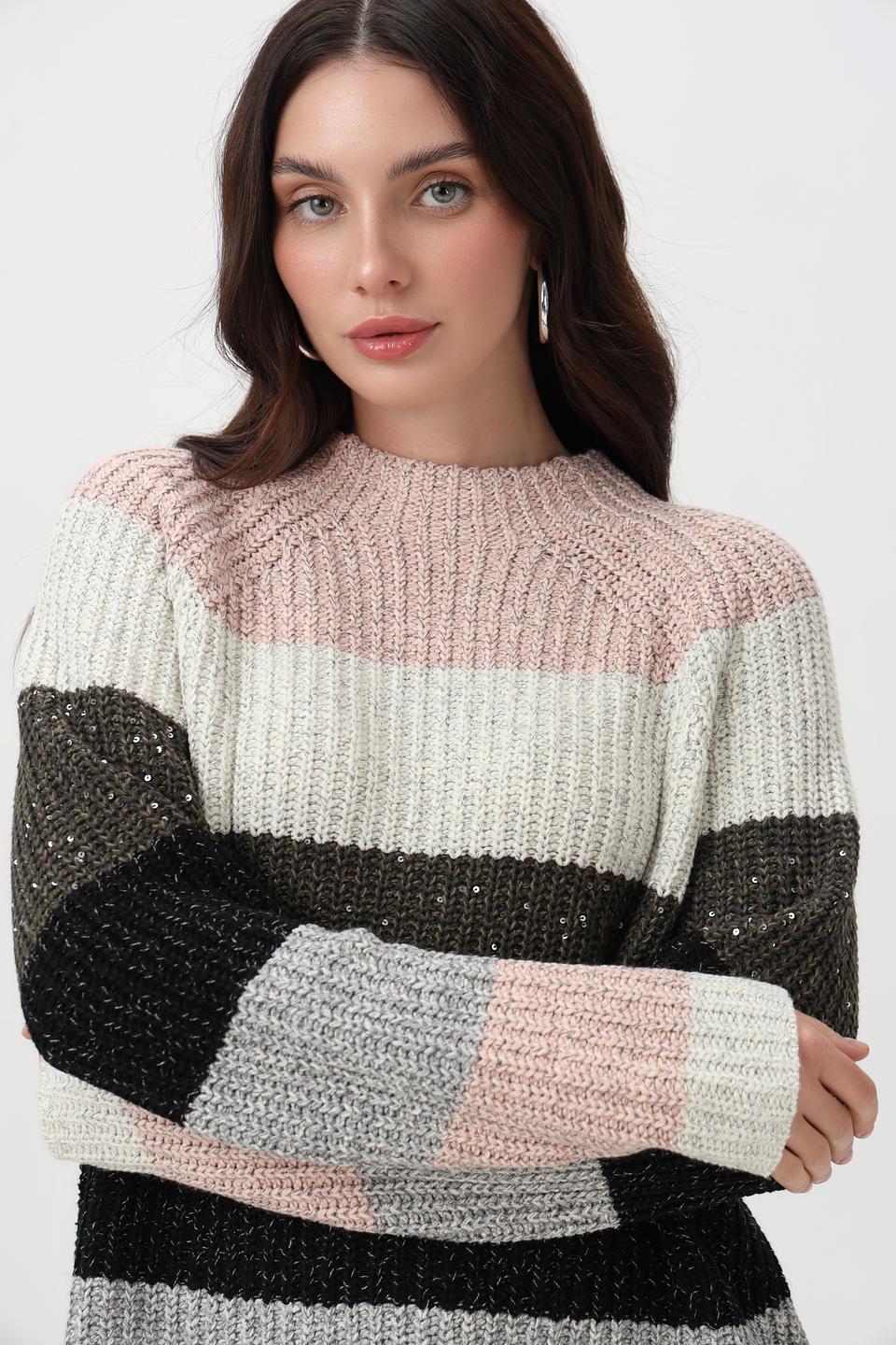 Пуловер Oui в полоску с пайетками