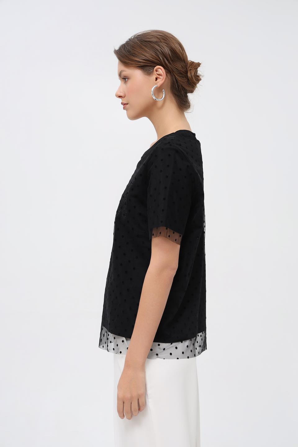Футболка Oui с горохом и сеткой