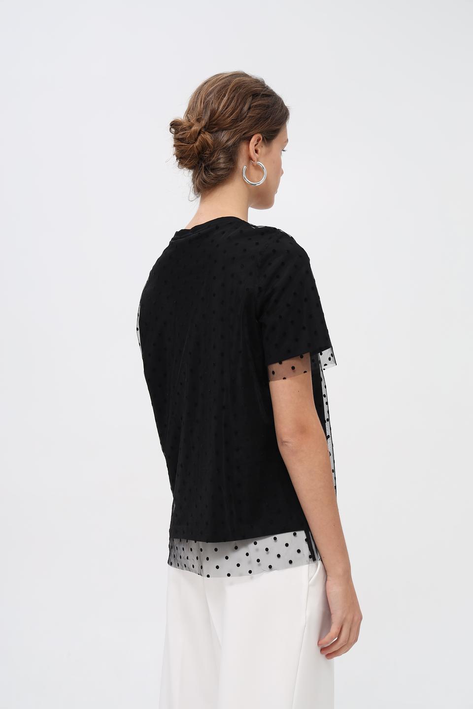 Футболка Oui с горохом и сеткой