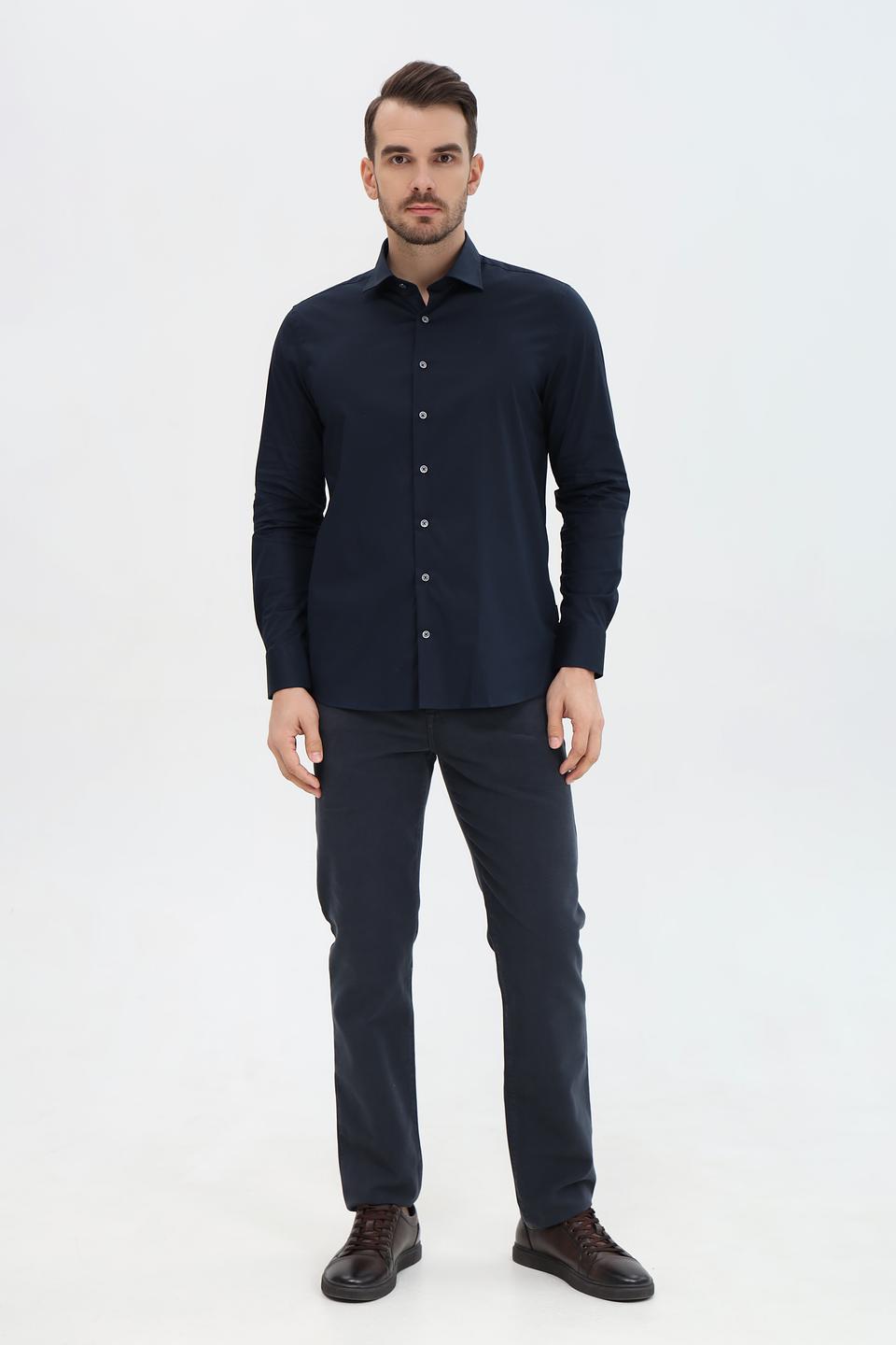 Рубашка Bugatti темно-синяя с длинным рукавом