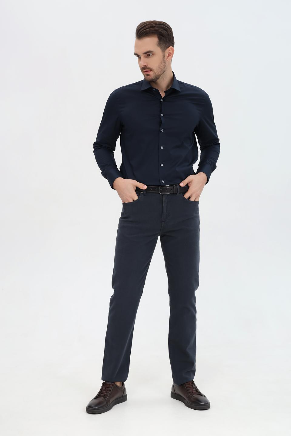 Рубашка Bugatti темно-синяя с длинным рукавом