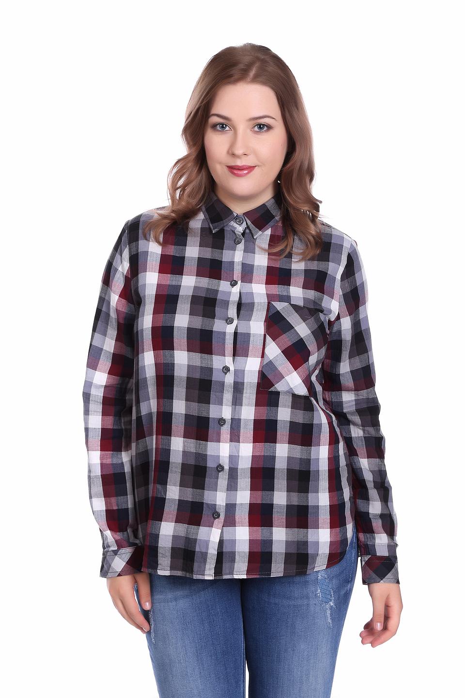 Блузка QS, бордово-серая клетка