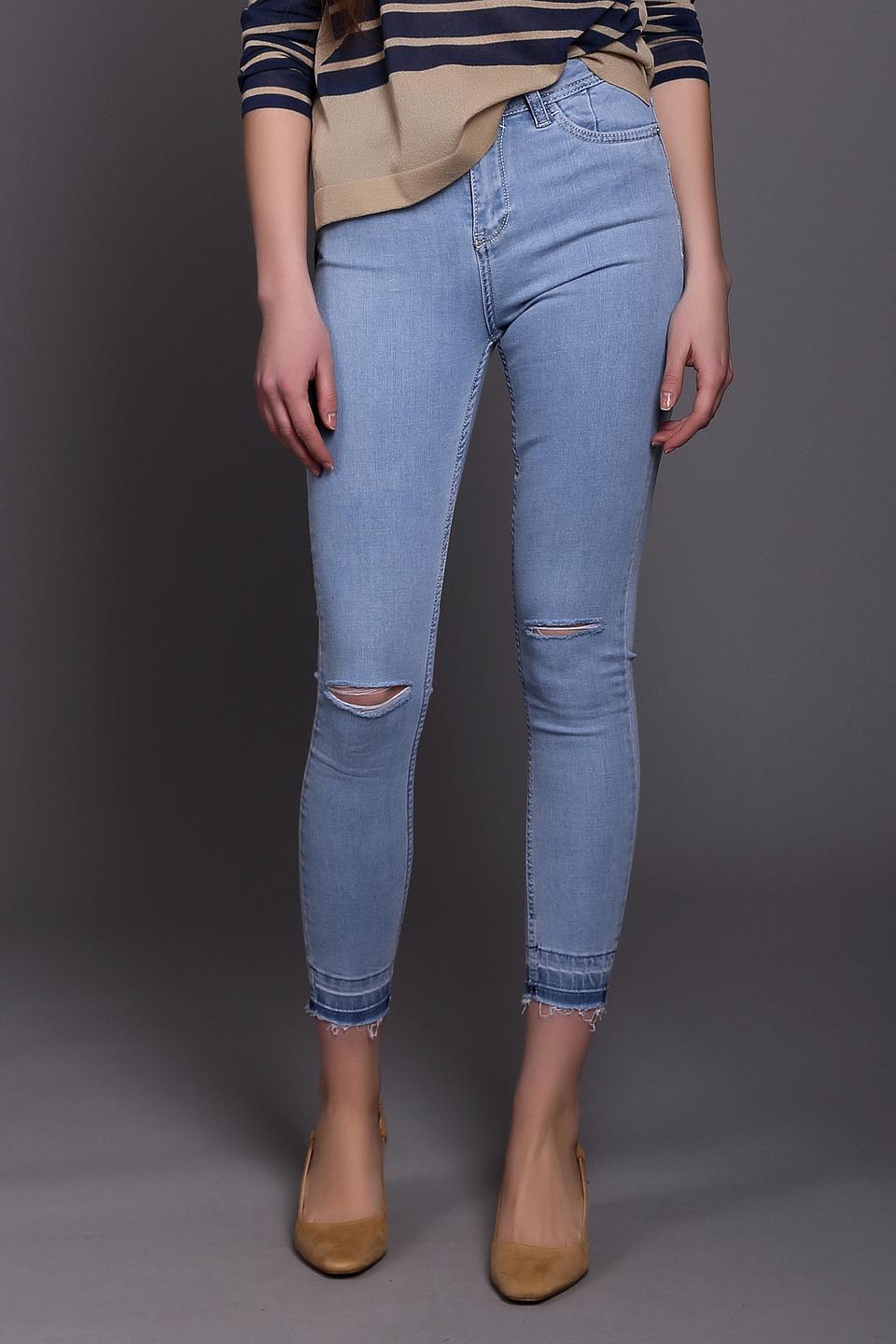 Джинсы с потертостями GOOCEC голубые