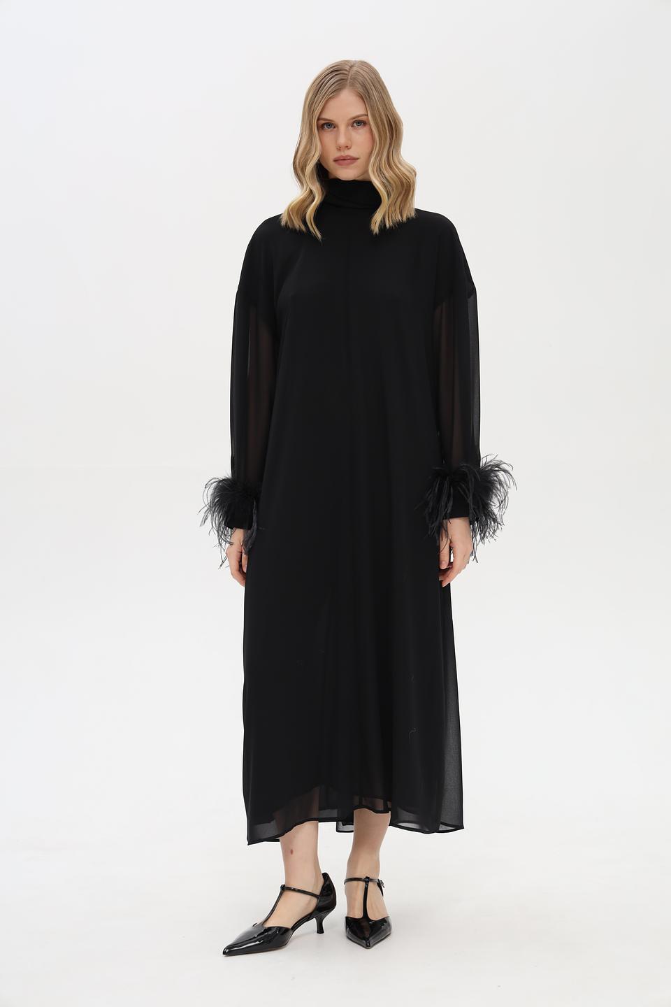 Платье Shade с перьями черное