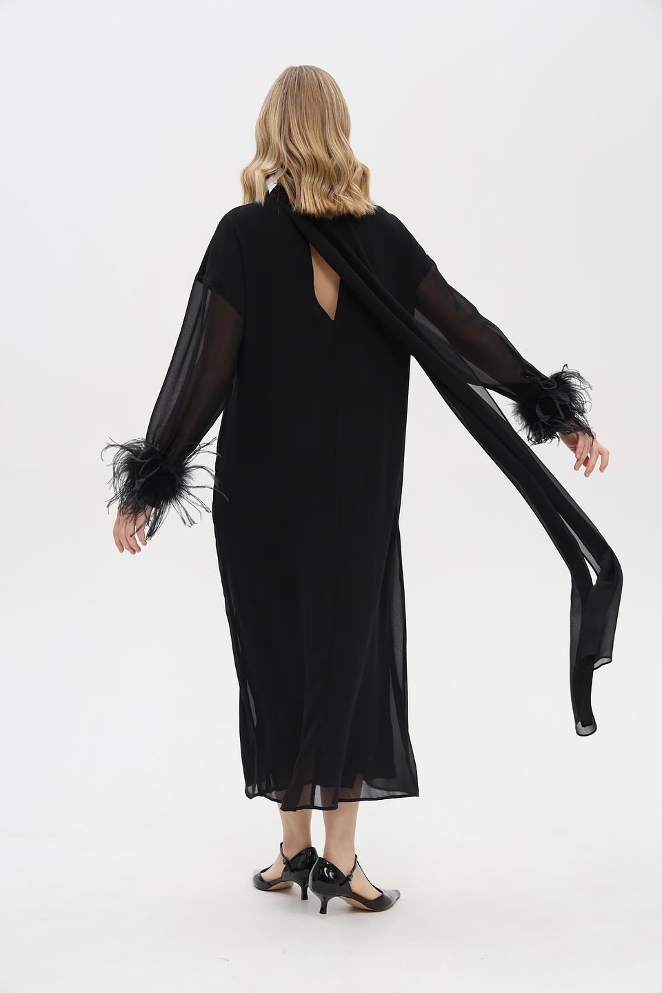 Платье Shade с перьями черное