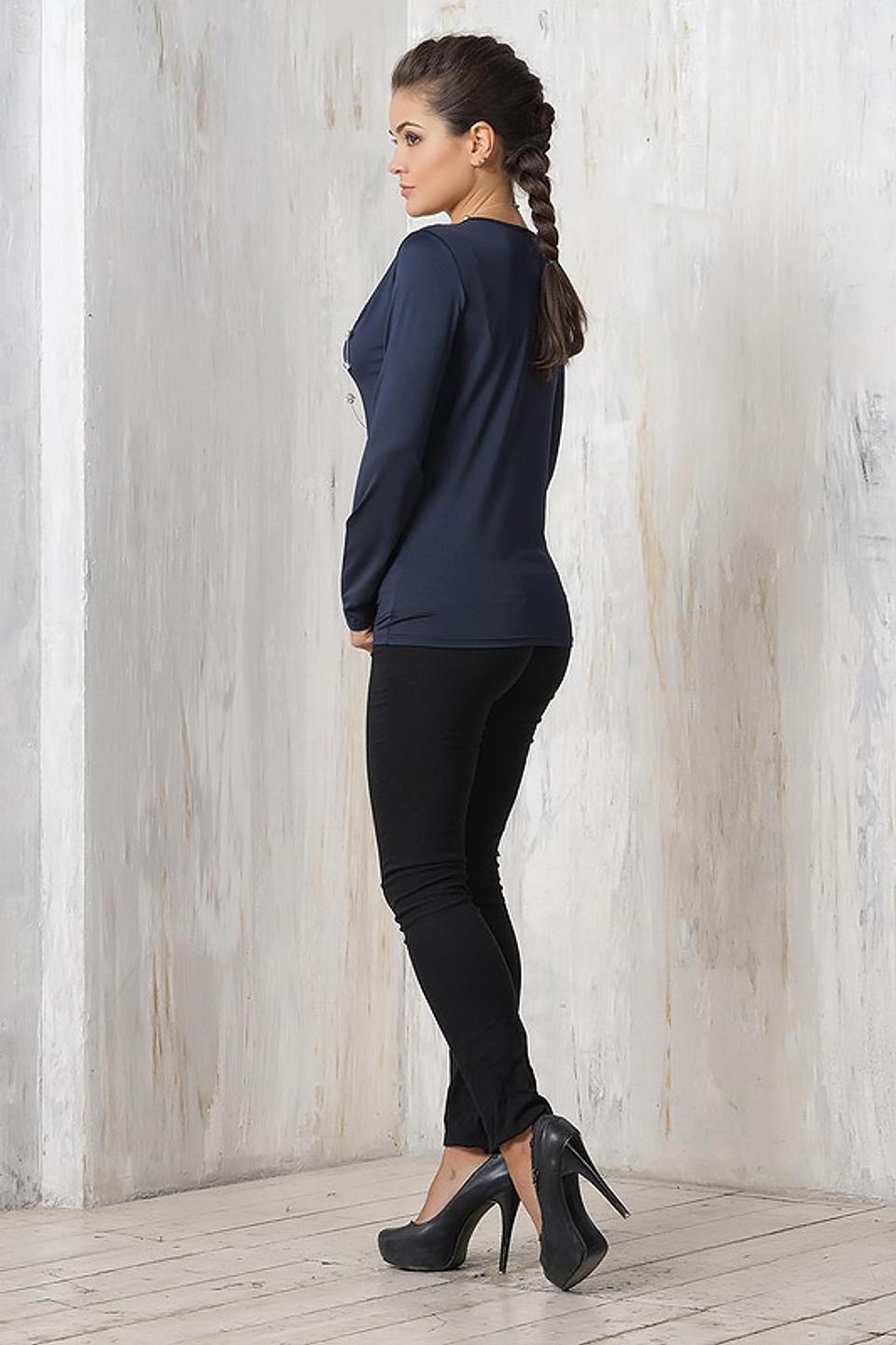 Блуза VAY, темно-синяя, однотонная, с длинным рукавом