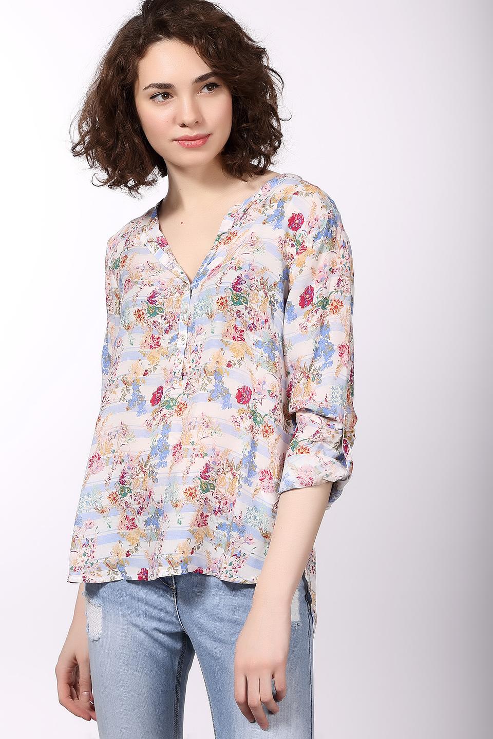 Блузка Tom Tailor, цветочный принт, белая