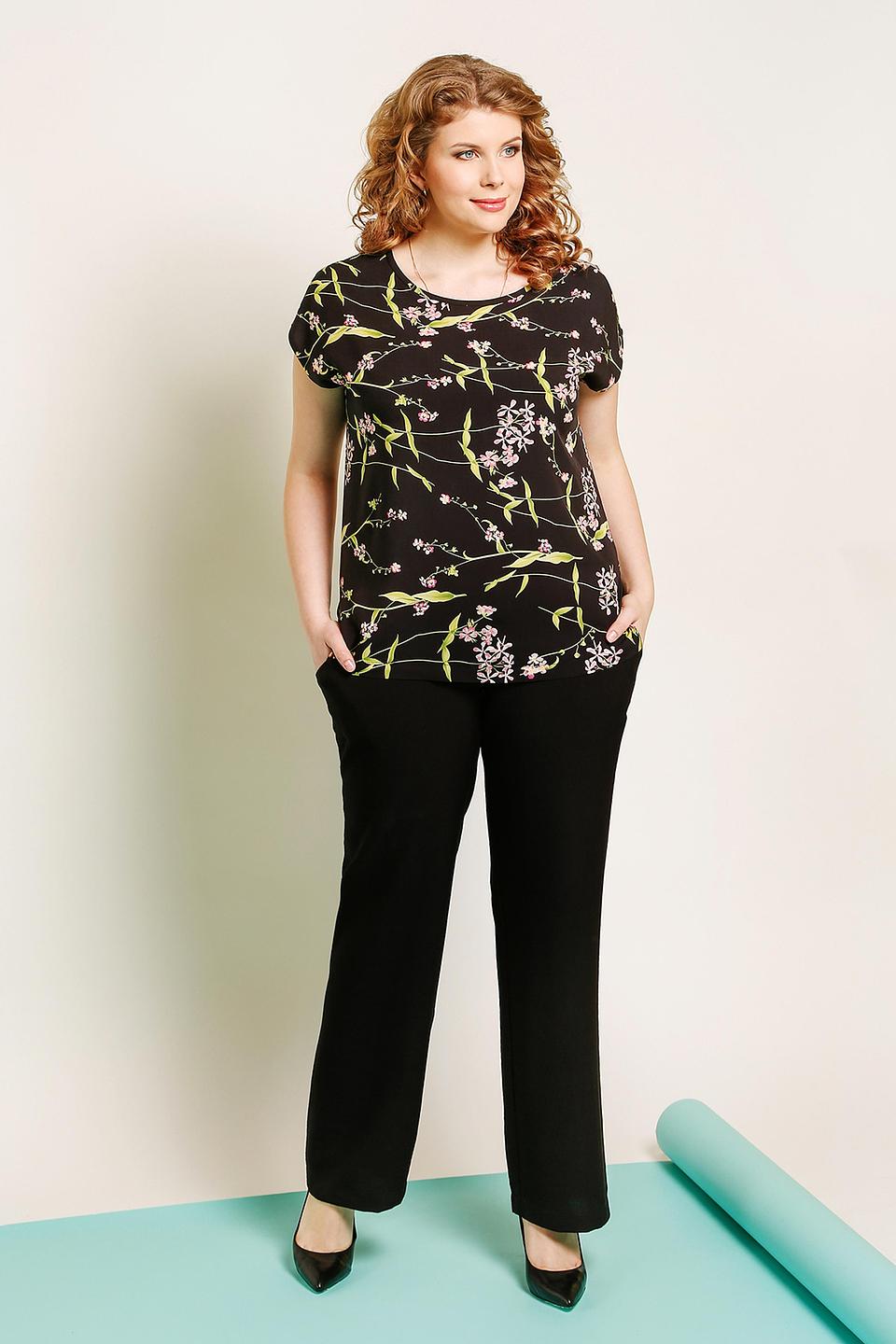 Блуза Horosha, черная с цветочным принтом