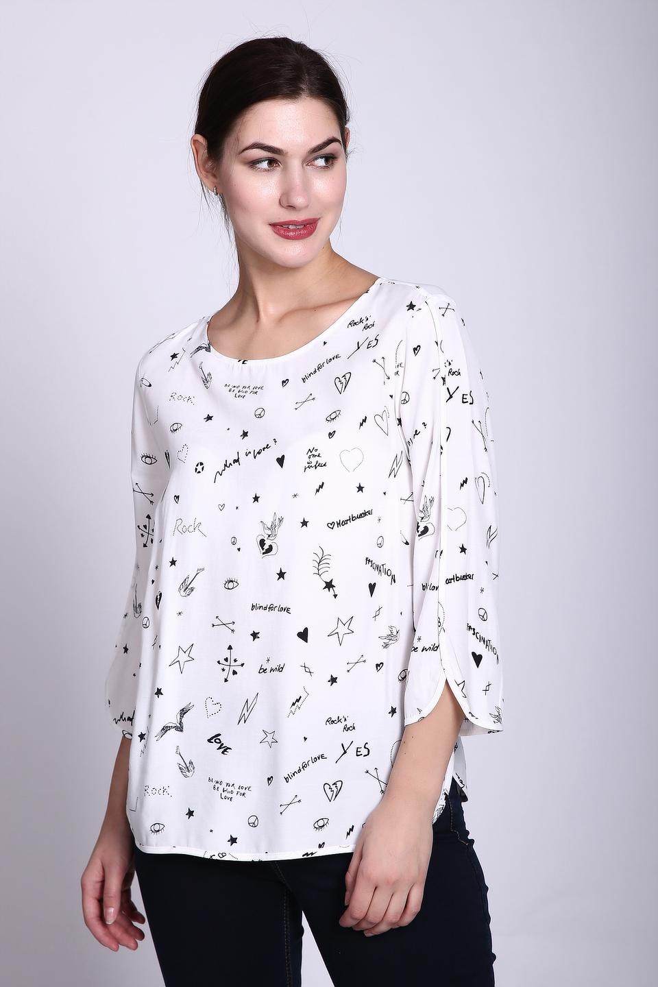 Блуза Oui белая с контрастным принтом